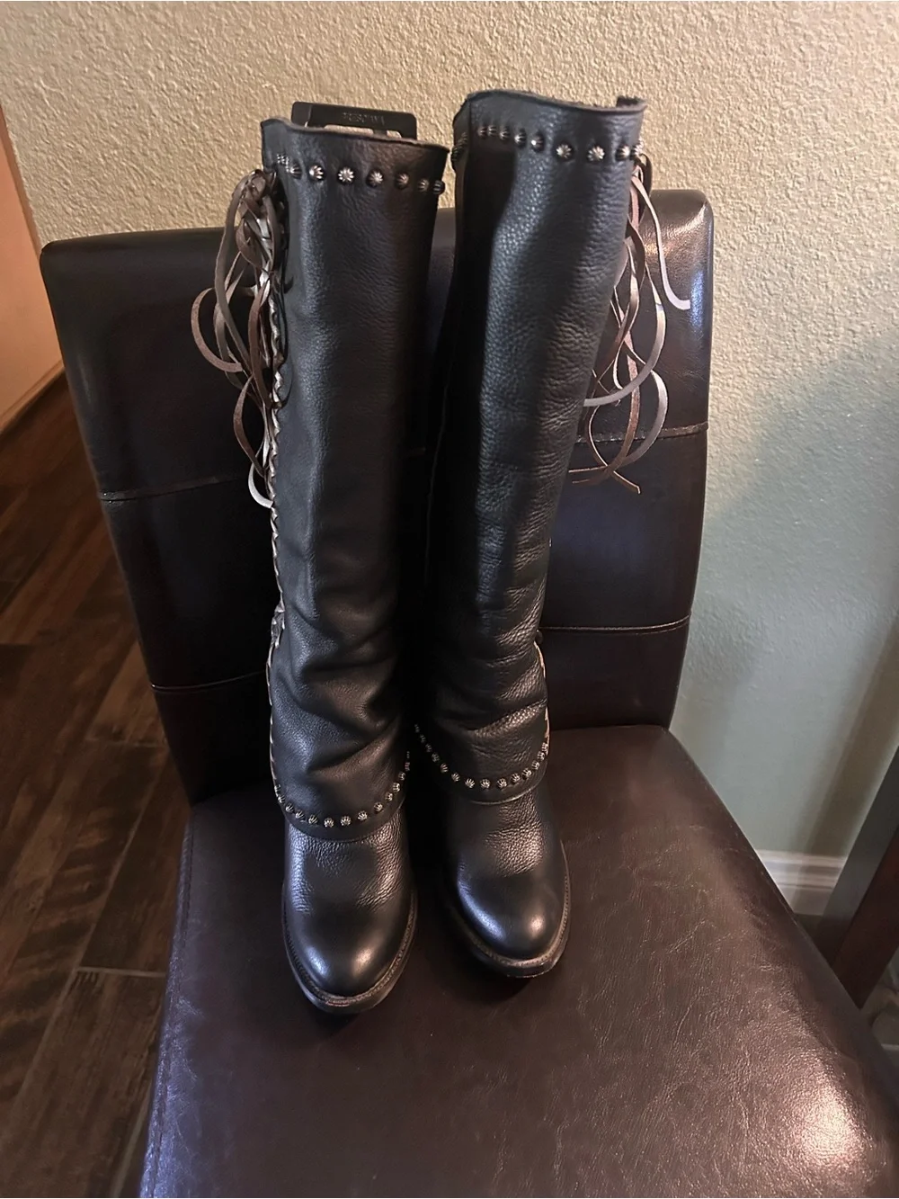 Lane Women's Black Over-the-Knee Studded Fringe Boots